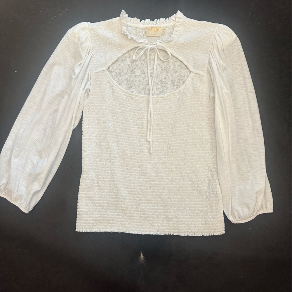 Nation LTD Abrielle Femme Cut-Out Med Ivory Women's Top 3/4 Balloon Puff Sleeve - Picture 2 of 8